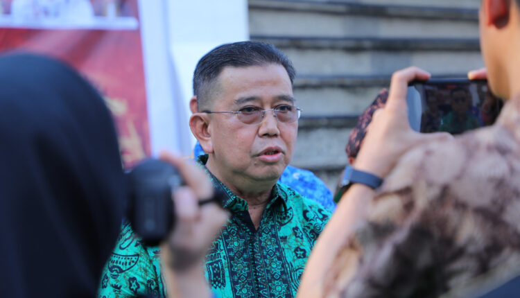 Kadin Pariwisata Kota Palembang Sulaiman Amin Saat memberikan keterangan Pers Pameran Prangko Museum.