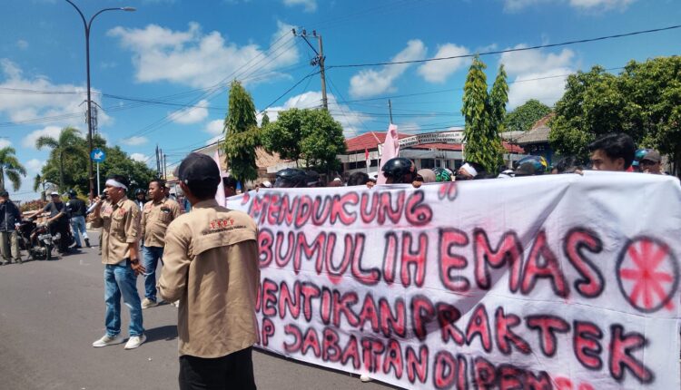 Sejumlah massa dari Forum Komunikasi Pemuda Prabumulih (FKPP) saat menggelar aksi damai di depan Gedung DPRD Kota Prabumulih. (Foto: Ist)