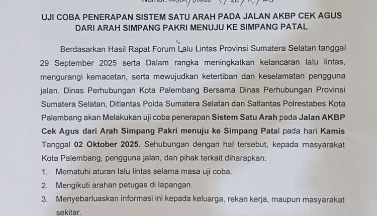 Surat Edaran (SE) dari Dishub Palembang. (Foto: ist)