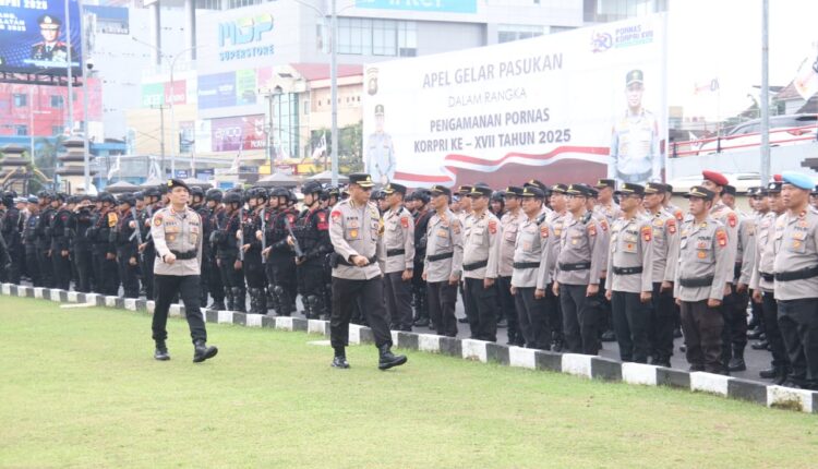 Apel kesiapan pengamanan Pornas XVII Korpri yang dipimpin langsung oleh Karo OPS Kombes Pol Muhammad Anis Prasetio Santoso.