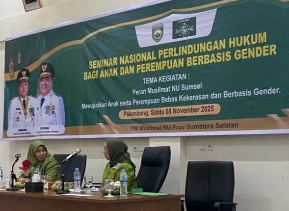 Suasana seminar nasional Muslimat NU Provinsi Sumatera Selatan di Asrama Haji Palembang.